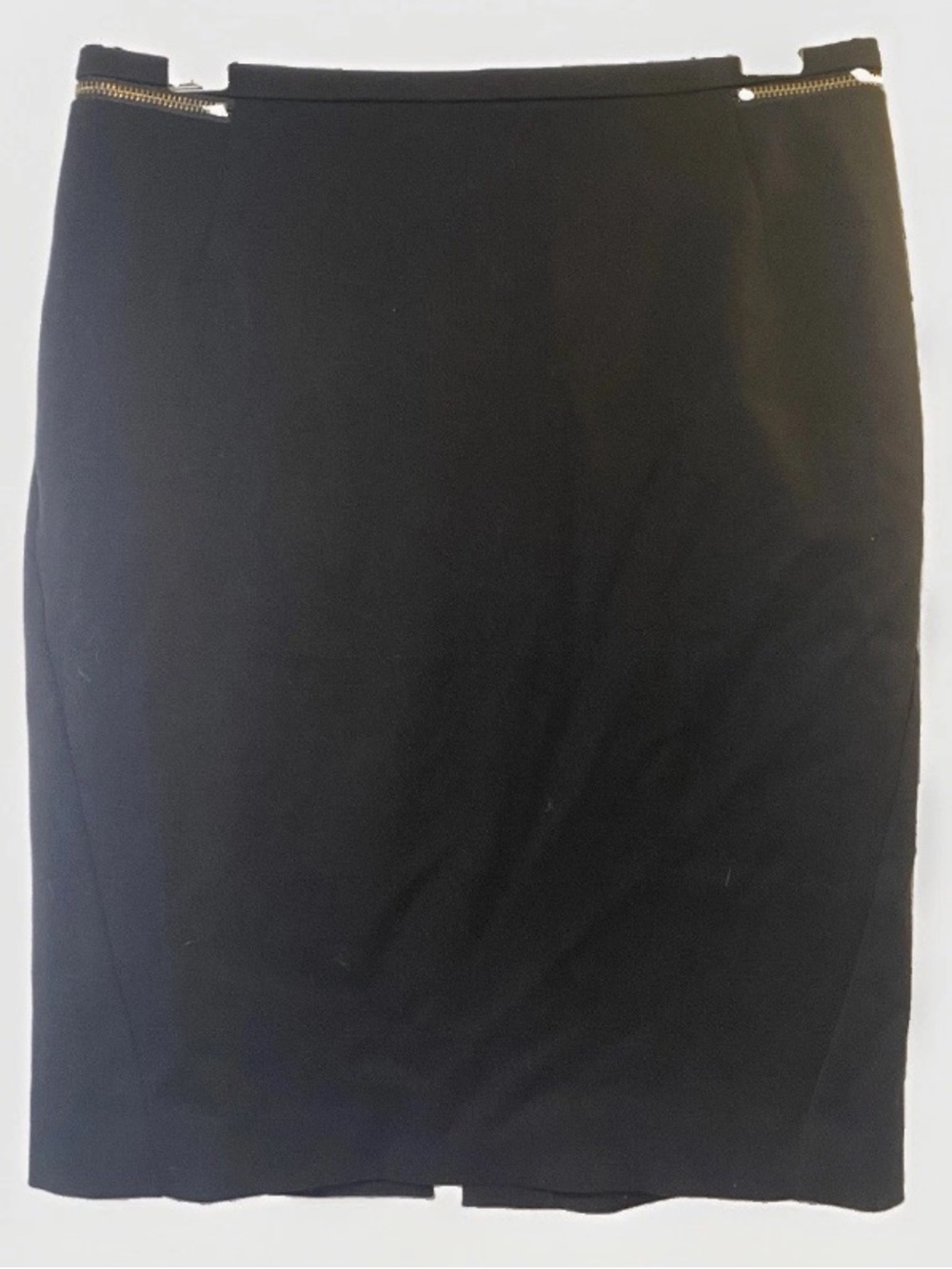 H&M Size 8 Black Pencil Skirt Zipper Accents Midi Knee Length Lined Office Work